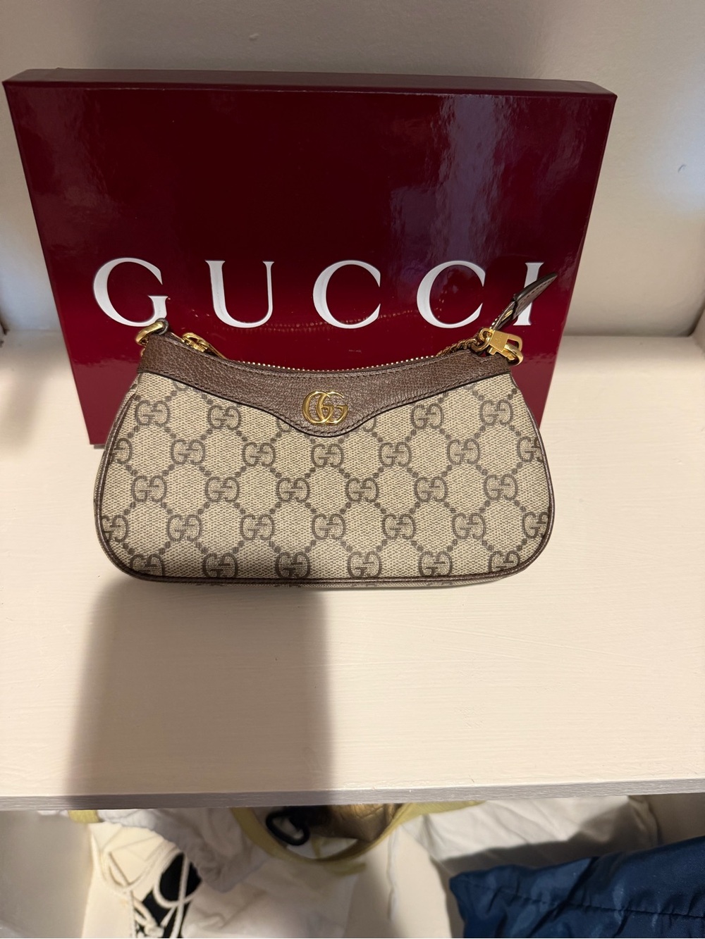 Gucci Beige and Brown Monogram Mini Shoulder Bag with Gold Hardware